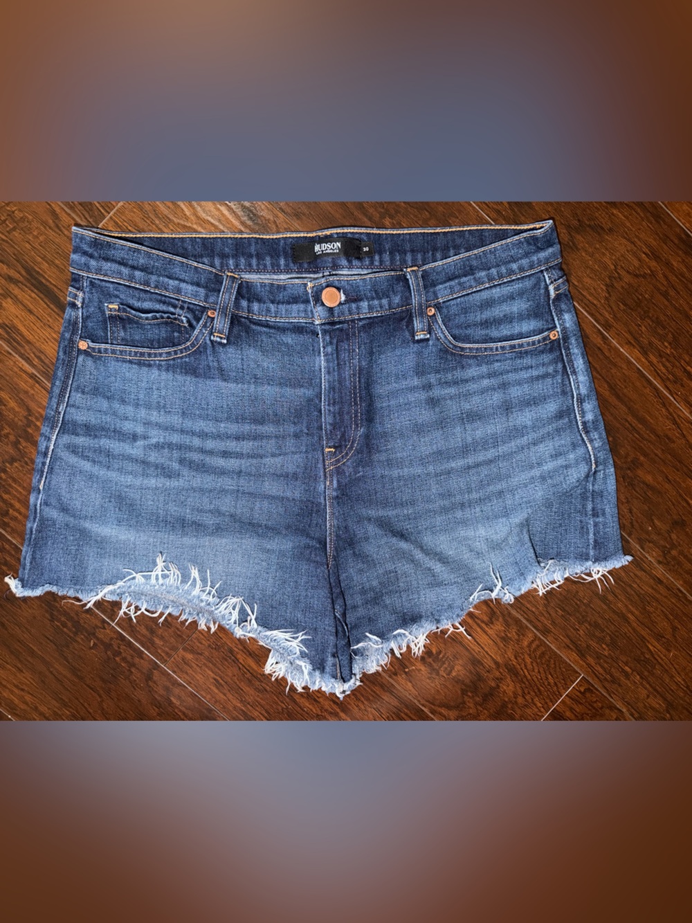 Hudson Jeans Blue Denim Frayed Hem Jean Shorts